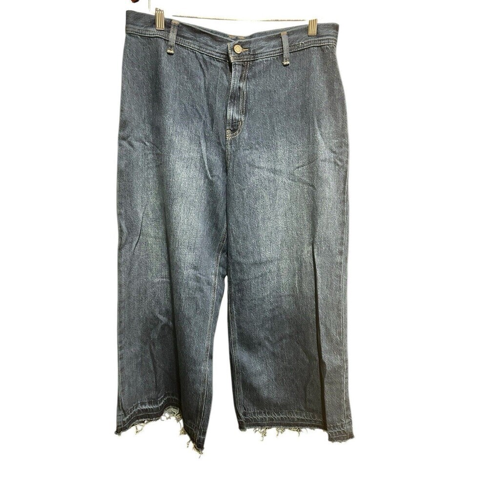 Sincerely Jules Wide Leg Jeans Womens Raw Hem Size 11/30 Dark Washed Relaxed